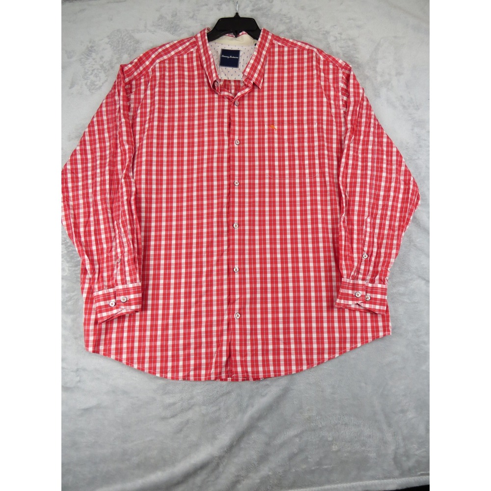 Tommy Bahama 3XB Pima Cotton Shirt Red Plaid Big Tall Coastal‎